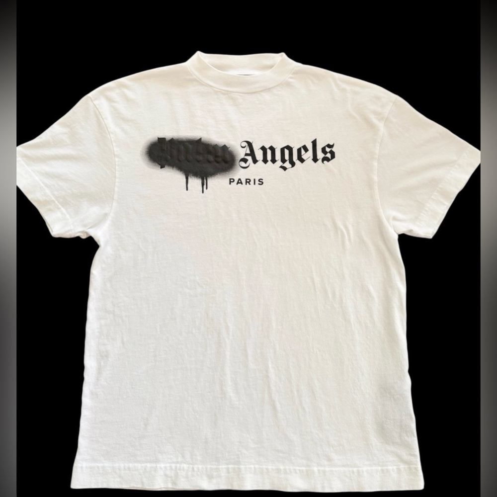 Palm Angels Sprayed Paris T Shirt. White/Black Logo. Size XXS
